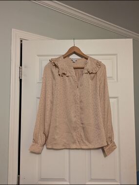 Current Air Blush Ruffle Collar Long-Sleeve Blouse